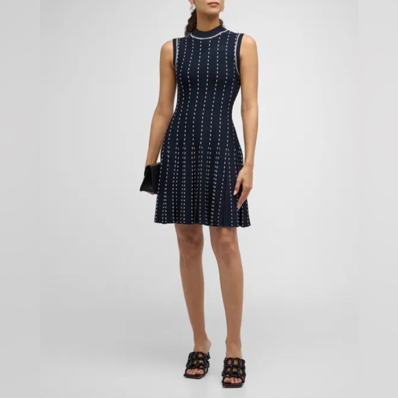 NWT SIMKHAI Cosette Contrast Stitch Sleeveless Sweater Dress- Navy Blue -Size XS - Picture 3 of 11